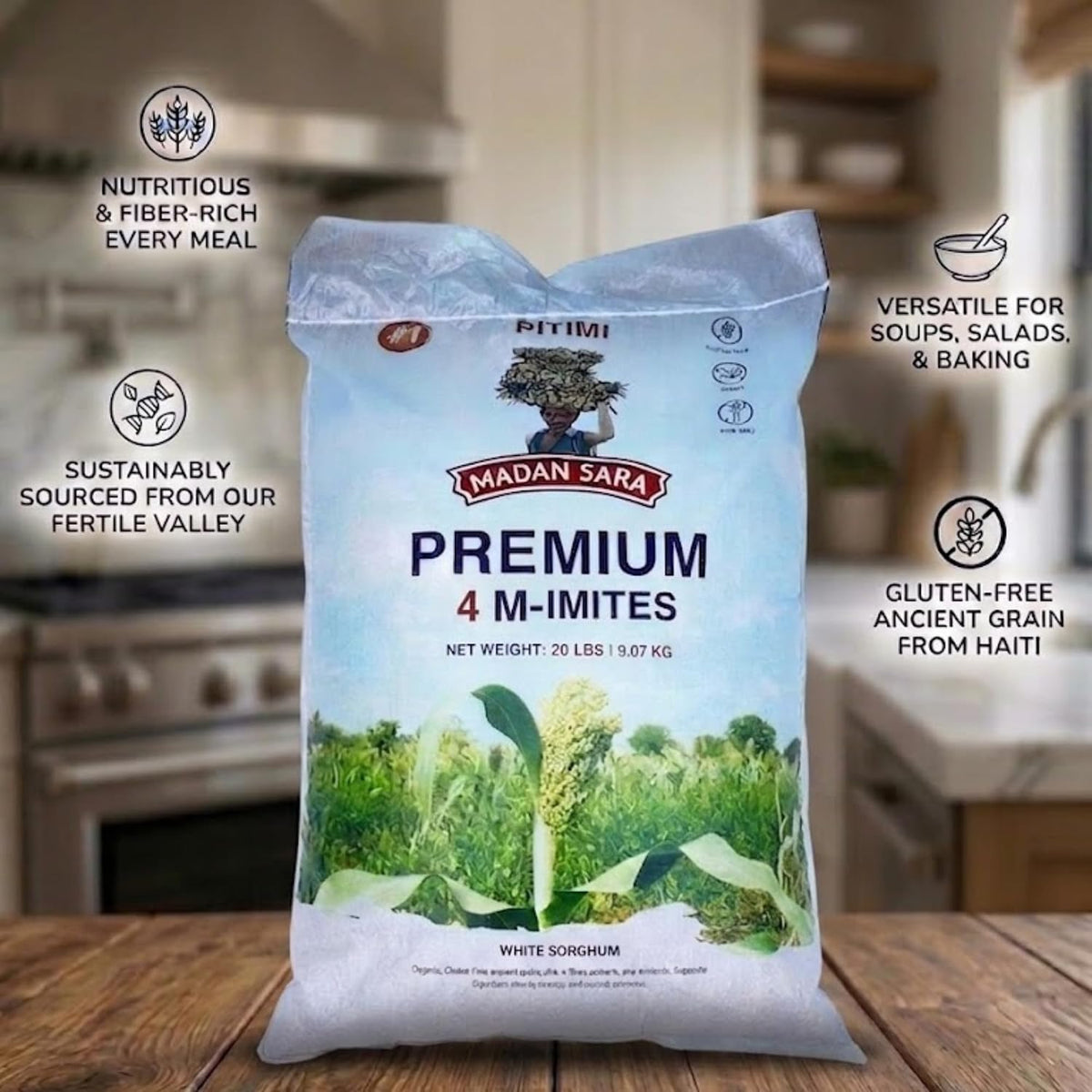 Madan Sara - Pitimi, White Sorghum Grain - 20 Lb